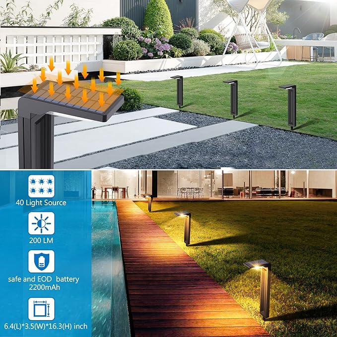 Sunvivo Solar Pathway Lights,2 Modes(Cool White or Warm White),Bright Solar Path Lights Outdoor Waterproof,Perfect Elegant Guide Light or Deco for Yard,Garden,Lawn,Sideway,Driveway,Walkway (2Pack)-VerdiqueGarden