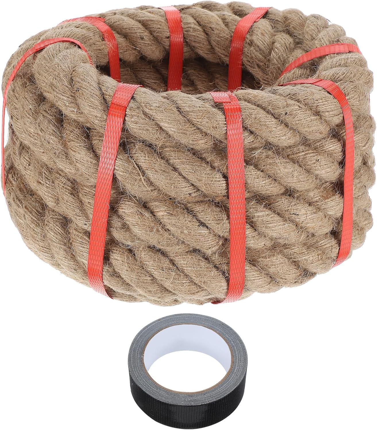 MECCANIXITY Jute Rope 0.5 Inch x 33ft, Thick Twine Rope Ropes Braided Jute Twine Natural Brown Burlap Cord String Heavy Twisted with Tape for Decorative Crafts Railing Swing Tug of War-VerdiqueGarden