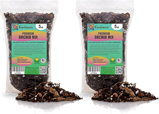 Organic Premium Orchid Soil Mix by Gardenera - Hand Mixed Classic Sphagnum Moss Potting Soil Mix - for Phalaenopsis Orchid - 10 Quart (2 Bags of 5 Quart)-VerdiqueGarden