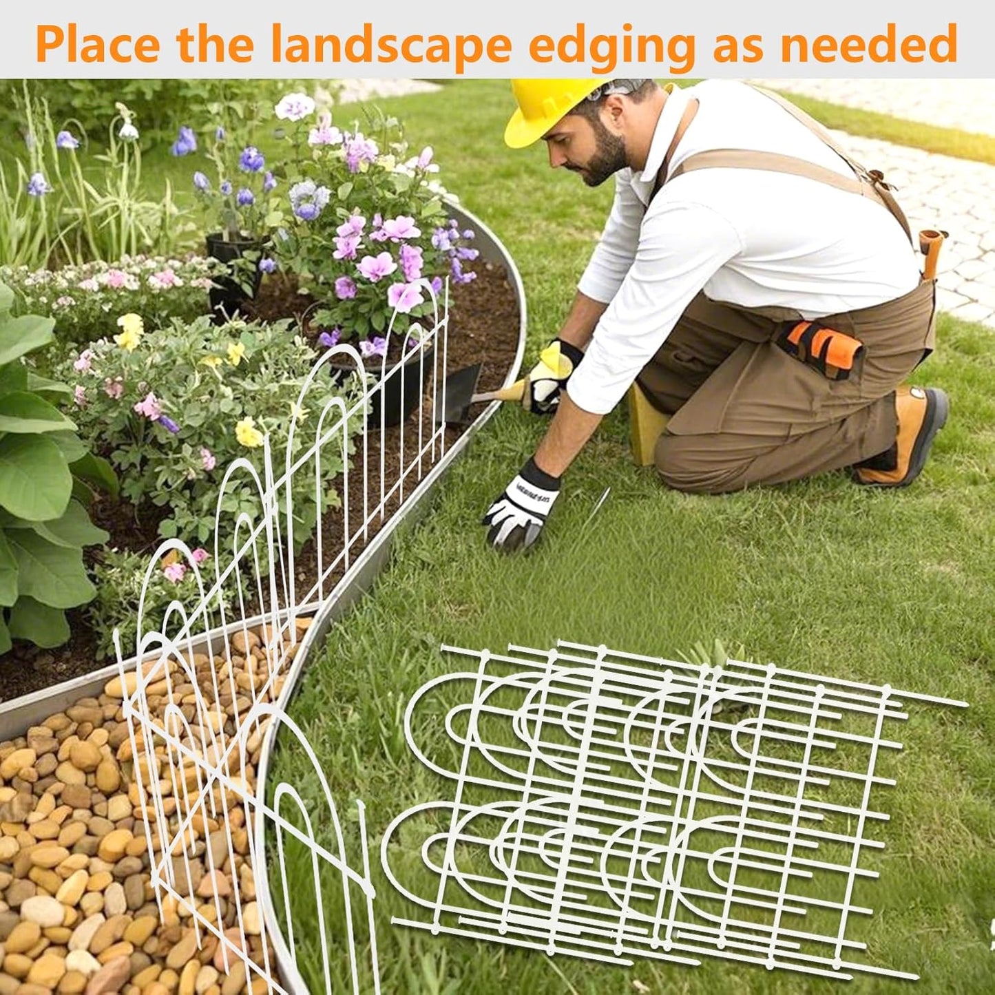 45ft X 13in Animal Barrier Fence, 32 Panels No Dig Fence for Dogs Rabbit, Anti Digging Defense Barrier Garden Edging Border, Rustproof Metal Arched Decorative Garden Fencing for Outdoor, Yard, White-VerdiqueGarden