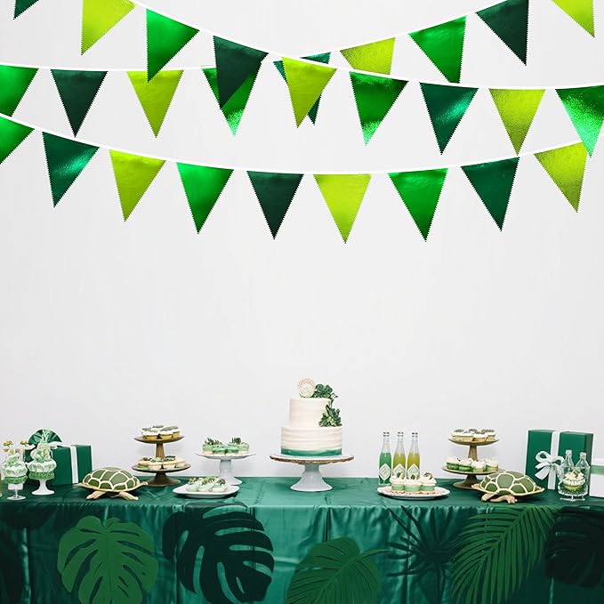 Gradient Green Party Decorations Metallic Fabric Ombre Green Triangle Pennant Banner Flag Bunting for Graduation Birthday Retirement Wedding Bachelorette Spring Summer St Patrick's Day Party Supplies-VerdiqueGarden