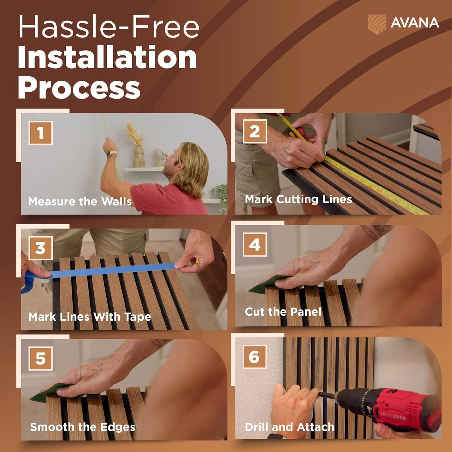 Avana Acoustic Wood Wall Panels – 47.2 x 12.6 Inch Rustic Walnut Acoustic Panels 2 PCs – Wall Panels For Interior Wall Decor For Homes, Offices, Studios – Sturdy And Durable Wood Panels For Wall-VerdiqueGarden