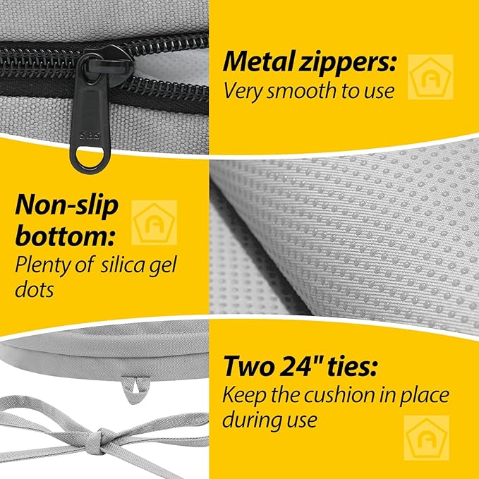 AAAAAcessories Outdoor Seat Cushions for Chairs, Waterproof, Fade-Resistant Patio Furniture Replacement Cushions, 17" x 16" x 2", Set of 4, Gray-VerdiqueGarden