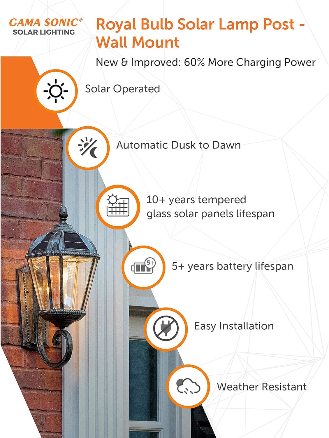 Gama Sonic Solar Outdoor Wall Light, Royal Bulb Exterior Sconce Lamp, Weathered Bronze Finish Aluminum, Rain Water Glass, Warm White LED with Omni-Direction Reflector, 98B310 Upgraded Panel & Battery-VerdiqueGarden