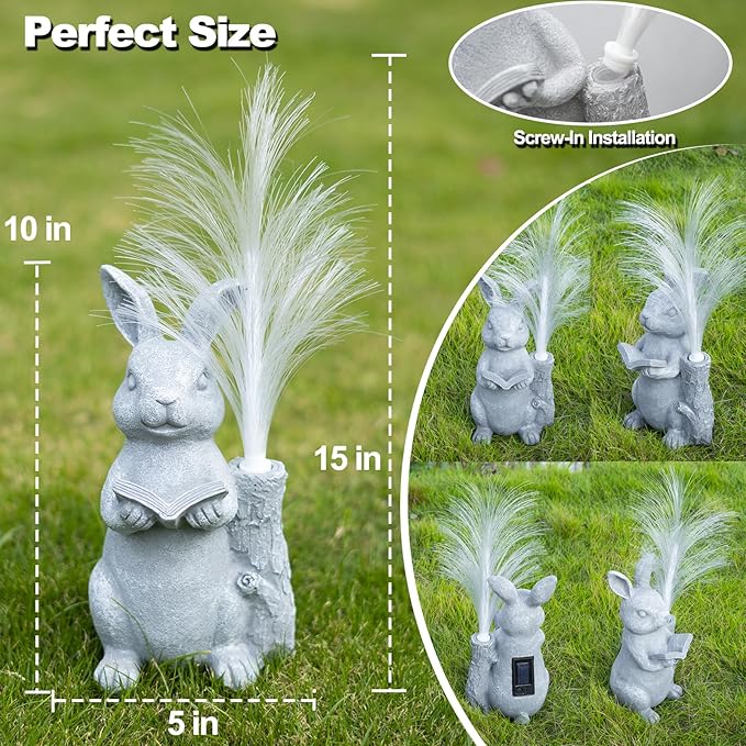 Solar Rabbit Garden Statue with Color-Changing LED Lights – Bunny Figurine for Outdoor Patio, Lawn, Yard & Balcony Decor, Perfect Gardening, Housewarming & Birthday Gifts for Women, Mom & Grandma-VerdiqueGarden