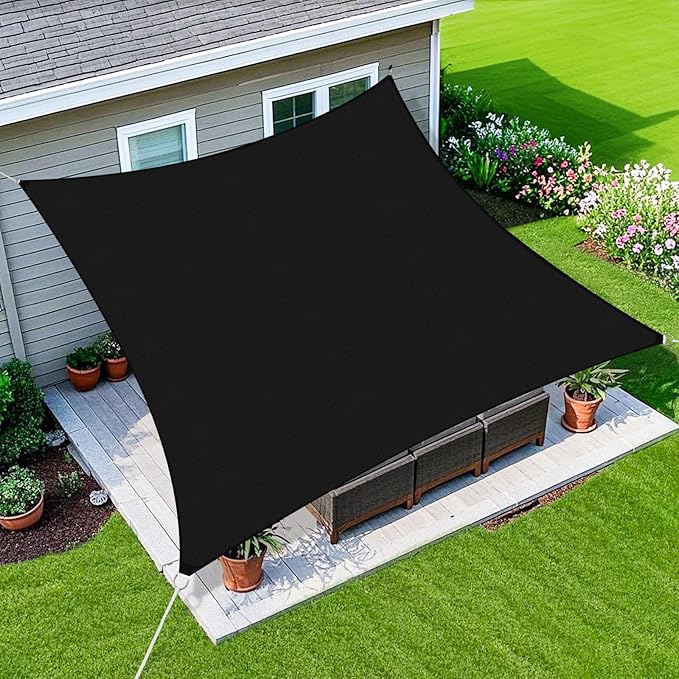 Amagenix Sun Shade Sail 8'X9' Curved Edge Outdoor Shade Canopy Black Breathable 95% UV Block Shade Cloth for Patio Garden Backyard (We Make Custom Size)-VerdiqueGarden