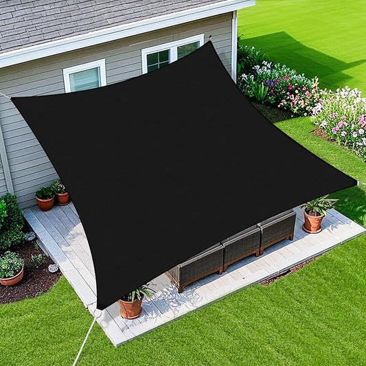 Amagenix Sun Shade Sail 8'X9' Curved Edge Outdoor Shade Canopy Black Breathable 95% UV Block Shade Cloth for Patio Garden Backyard (We Make Custom Size)-VerdiqueGarden