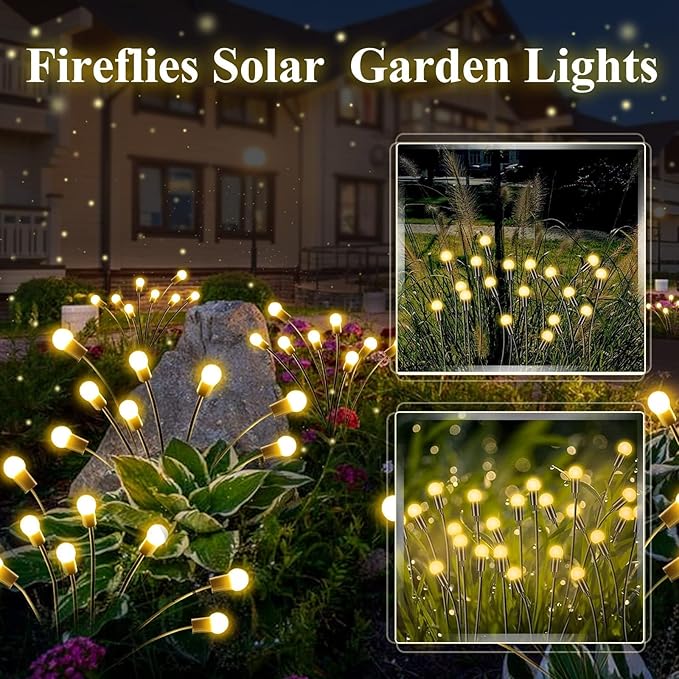 10-Pack Solar Outdoor Lights for Garden Decorations, 80 LED New Upgraded Solar Firefly Lights (Sway by Wind), Solar Lights Outdoor Waterproof for Outdoor Pathway Patio Yard Porch Decor (Warm White)-VerdiqueGarden