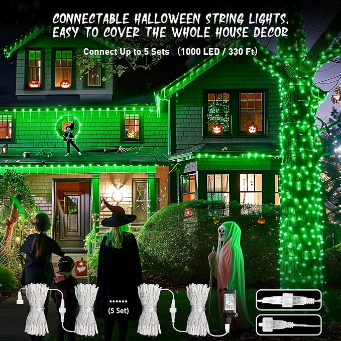 JMEXSUSS Green Lights for St Patrick's Day Decoration, 200 LED Green Christmas Lights Clear Wire, Connectable Green String Lights Indoor Outdoor for Spring Tree Garden St. Patricks Day Decor-VerdiqueGarden