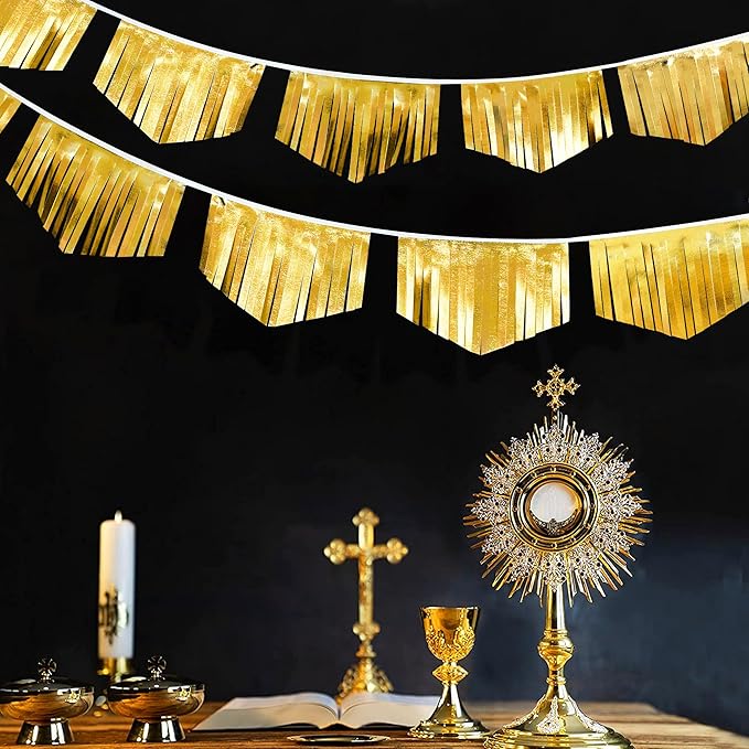 Gold Tassel Banner Double Sided Metallic Fabric Pennant Bunting Flag Garland for Graduation Birthday Anniversary Bachelorette Engagement Wedding Bridal Shower Baptism Hen Party Decorations Supplies-VerdiqueGarden