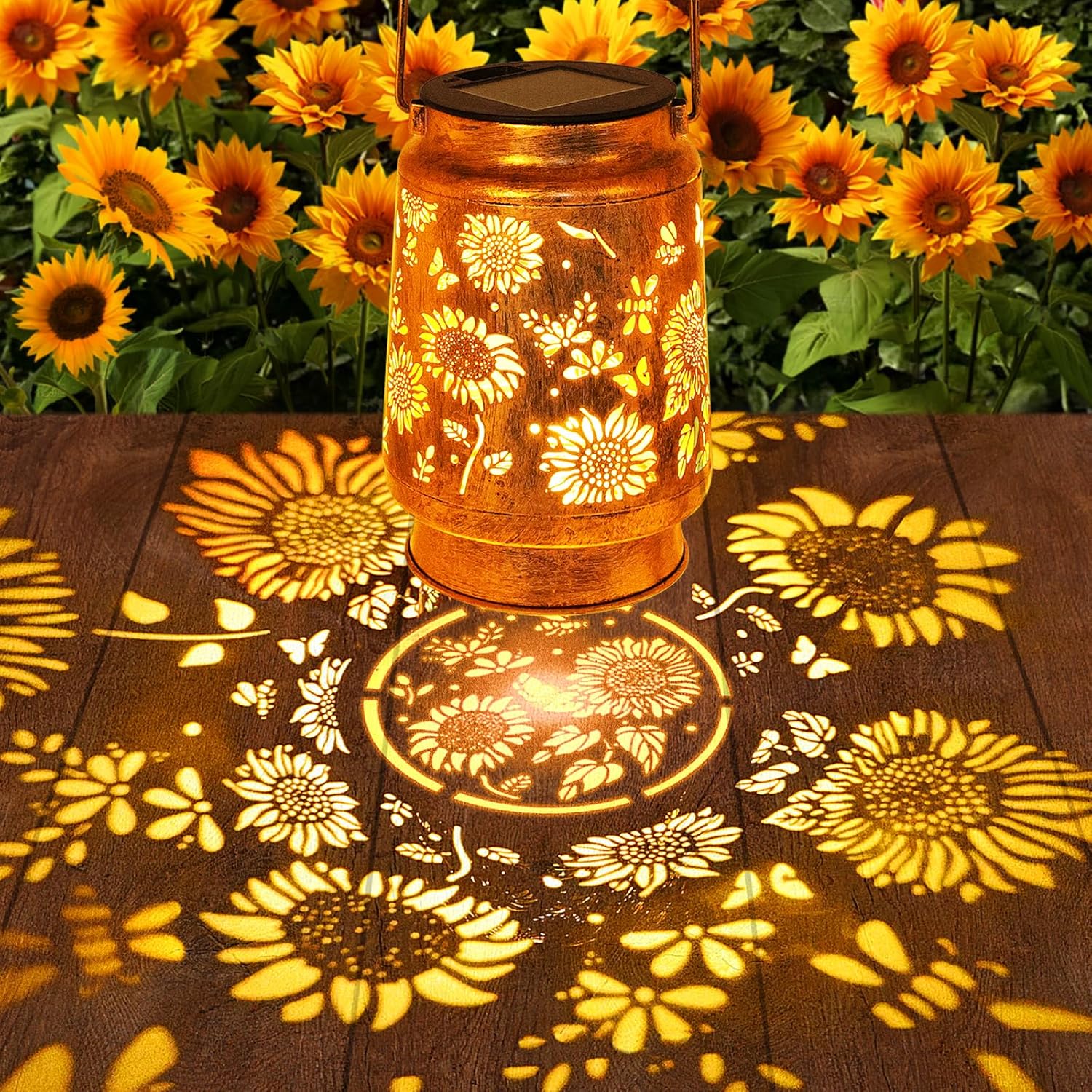 Sunflower Solar Lanterns Garden Decor, Birthday Gifts for Women Mom Grandma Metal Hanging Solar Lights Outdoor Waterproof LED Decoration with Shepherd Hook Outside for Garden Yard Patio Fall Decor-VerdiqueGarden