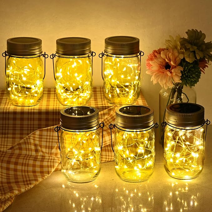 GIGALUMI Solar Mason Jar Lights, 8 Pack 30 Led String Fairy Lights Garden Lights Outdoor Waterproof Hanging Solar Lanterns for Outdoor, Garden, Patio, Lawn, Balcony Decoration-VerdiqueGarden