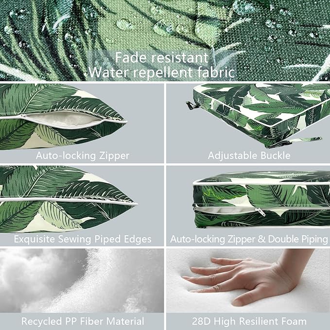 LVTXIII Outdoor Deep Seat Cushion 24"x24"x4" Patio Seat and Back Cushion Set Seasonal Chair Cushion for Dining Arm Chairs, Wicker Chairs and Garden Furniture Decoration, Swaying Palms Green-VerdiqueGarden