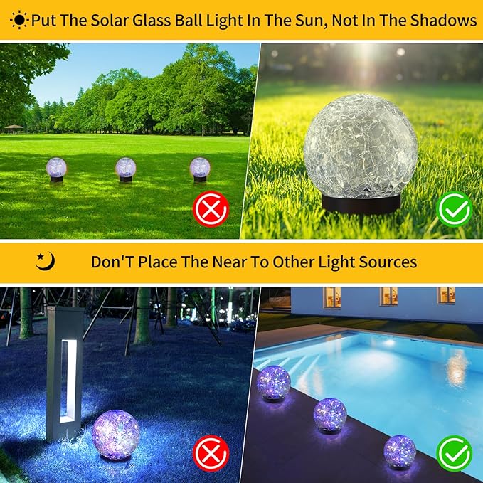 Solar Globe Lights Outdoor Waterproof-Solar Balls Garden-Cracked Glass Ball Solar Lights Outdoor-Solar Orbs Outside-Outdoor Decorations Patio & Yard Lawn Backyard Decor (GUO-XBQ-4-4-4)-VerdiqueGarden