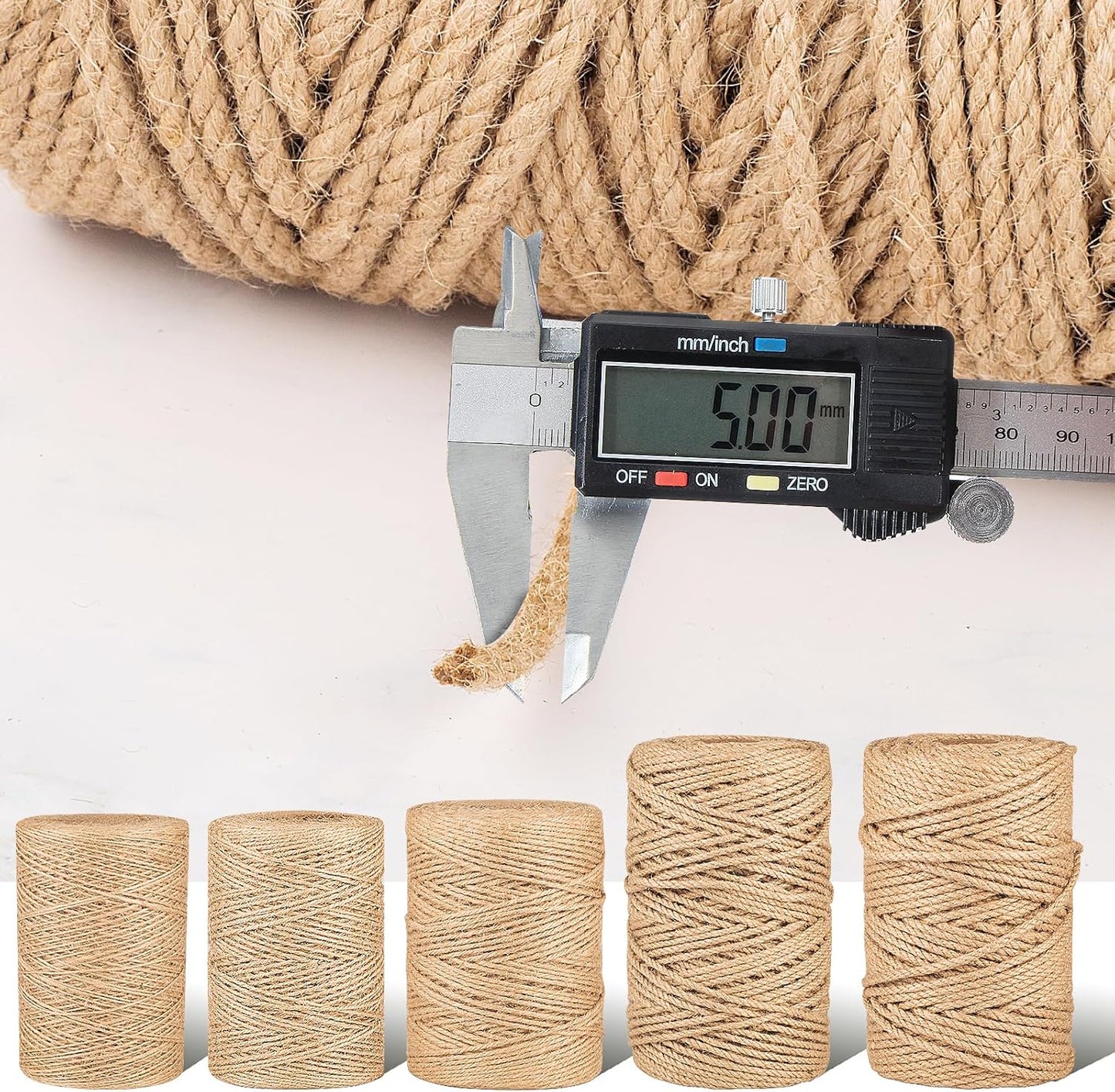 Natural Jute Twine String,Bulk Jute Rope Cord Twine for Crafting Gardening,Roll of Thick and Thin Twine for Gift Wrapping,Brown Decorative Rope,Ornament Twine for Cat Scratch Post (5mm x 328ft)-VerdiqueGarden