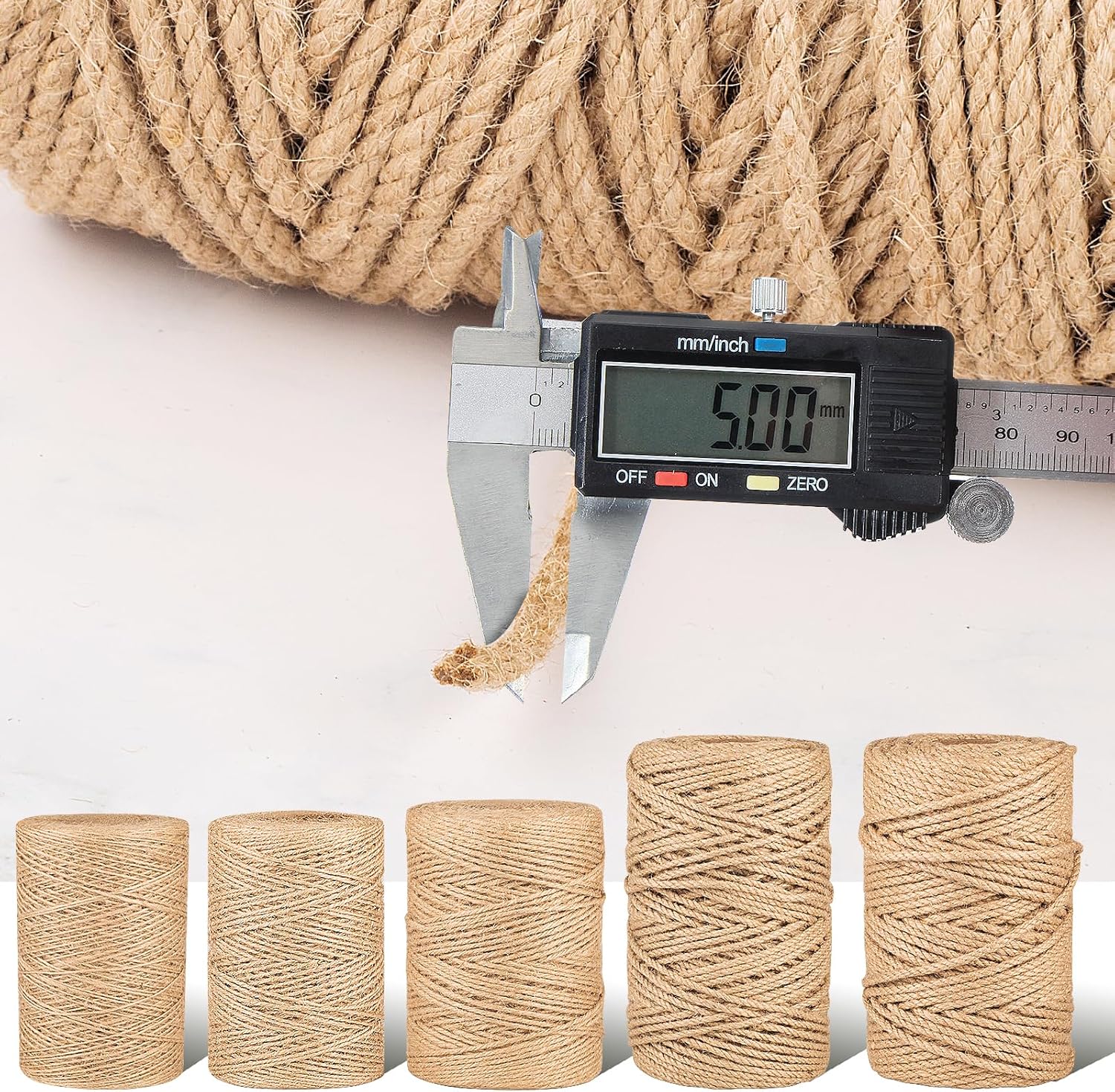 Natural Jute Twine String,Bulk Jute Rope Cord Twine for Crafting Gardening,Roll of Thick and Thin Twine for Gift Wrapping,Brown Decorative Rope,Ornament Twine for Cat Scratch Post (5mm x 328ft)-VerdiqueGarden