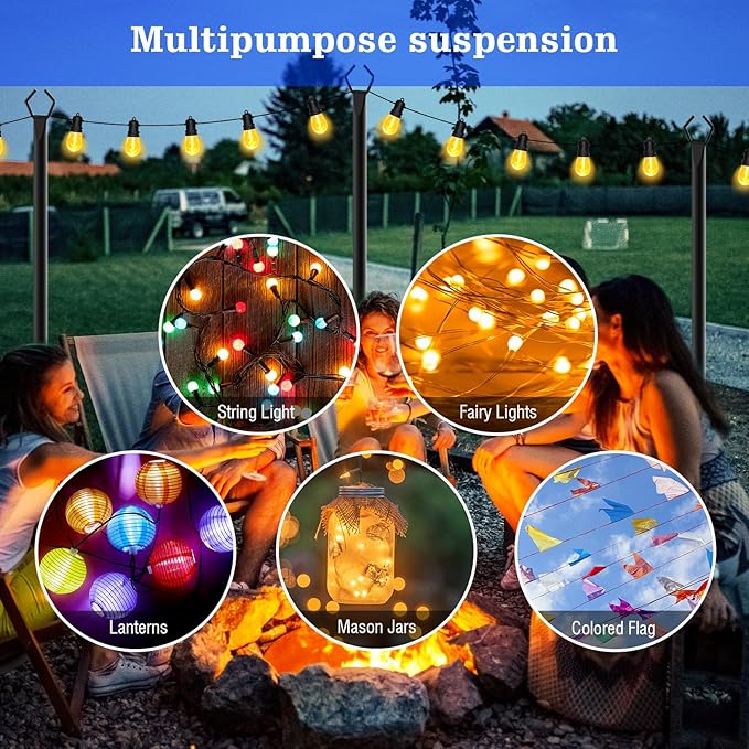 6 Pack String Light Poles,10 Ft Metal Poles with Fork for Outdoor String Lights,Outdoor Light Poles with Fork,Poles/Post/Stand for Outside,Patio,Deck,Backyard,Garden Wedding,Party-VerdiqueGarden