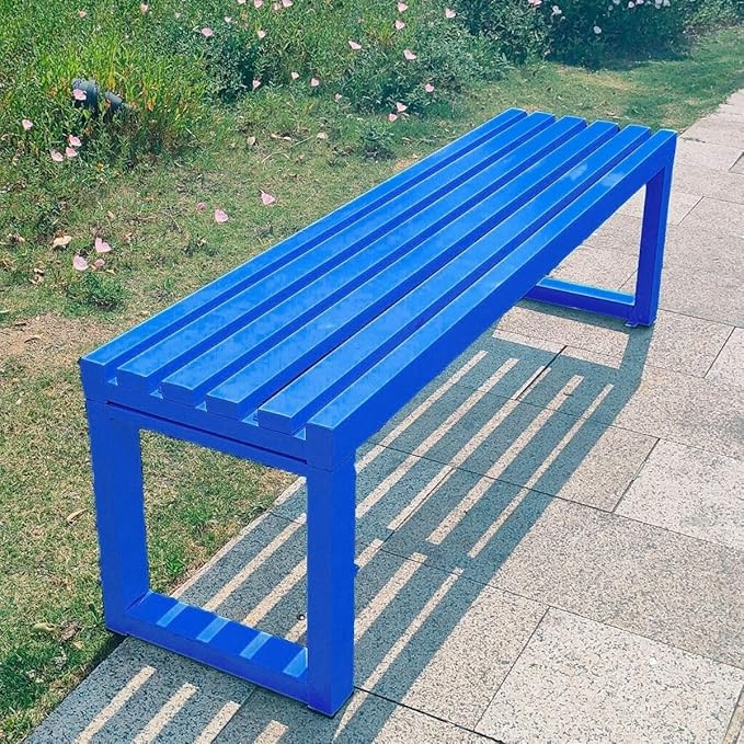 Weatherproof Metal Dining Bench, Outdoor Bench Backless Patio Bench 2-Person Farmhouse Bench Garden Bench for Kitchen, Living Room, Entryway(Blue,40in)-VerdiqueGarden