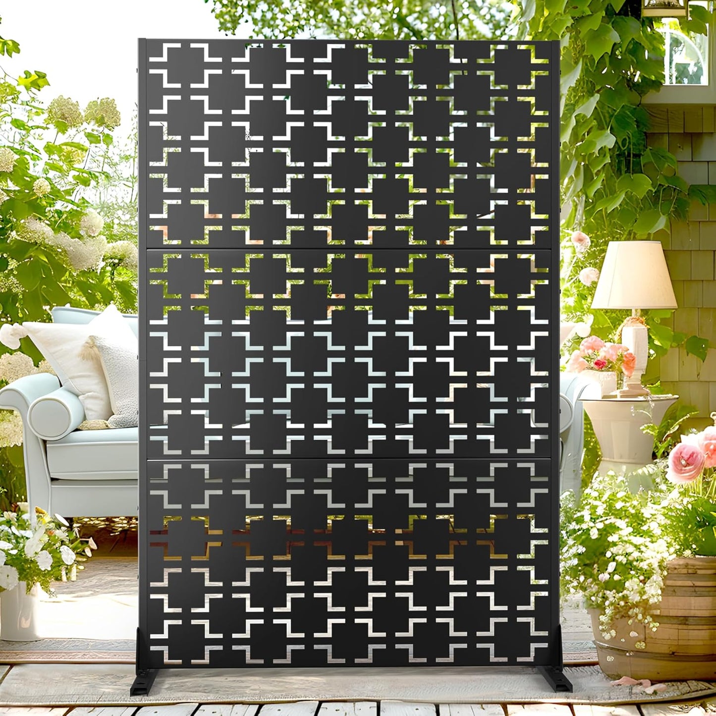 72" H×47" W Metal Privacy Screen Outdoor Privacy Screen Freestanding, Outdoor Privacy Screens and Panels for Patio Lawn Deck, Outdoor Privacy Panels Decorative Privacy Fence(Consists of 3 Panels)-VerdiqueGarden