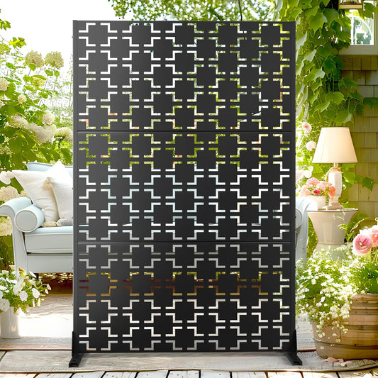 72" H×47" W Metal Privacy Screen Outdoor Privacy Screen Freestanding, Outdoor Privacy Screens and Panels for Patio Lawn Deck, Outdoor Privacy Panels Decorative Privacy Fence(Consists of 3 Panels)-VerdiqueGarden