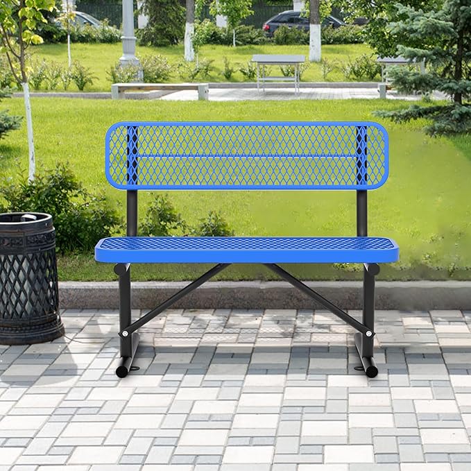 4/6/8 Feet Park Bench for Outside Heavy Duty Metal, Garden Benches Outdoor Bench with Backrest & Portable Frame, for Shopping Malls Stores Parks Patios Decks, Blue-VerdiqueGarden