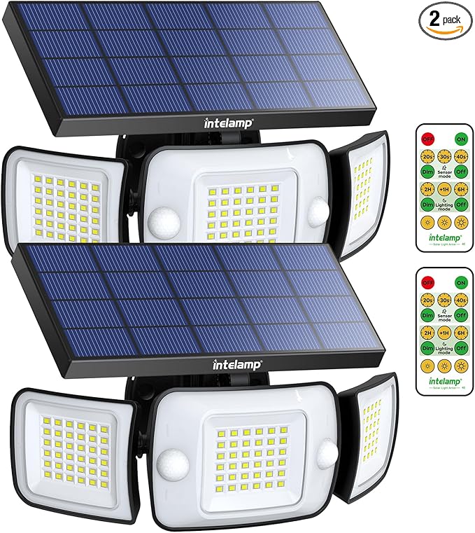 intelamp Solar Flood Lights Outdoor Waterproof, 6000mAh 1200LM Solar Powered Dual Motion Sensor LED Lighting Dusk to Dawn Security Floodlight Exterior with Remote for Outside Garden House Patio-VerdiqueGarden