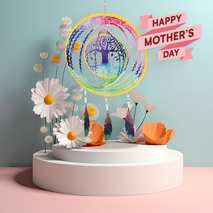 VP Home Tree of Life Dreamcatcher with Feathers Kinetic Wind Spinners - Native American Garden Decor - Sculpture Spinner for Yard and Garden Outdoor - Metal Large Hanging Dreamcatcher - 10"W x 16.5"H-VerdiqueGarden