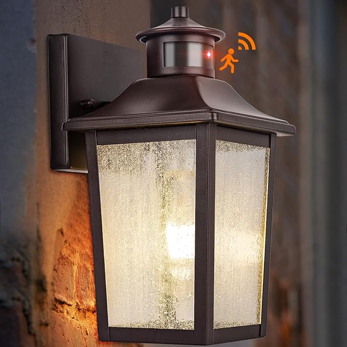 Oil Rubbed Bronze Motion Sensor Outdoor Lights - Dusk to Dawn Outdoor Lighting, Brown Exterior Garage Light Fixture, Waterproof Porch Light Coach Outside Wall Mount for House, Front Door, Anti-Rust-VerdiqueGarden