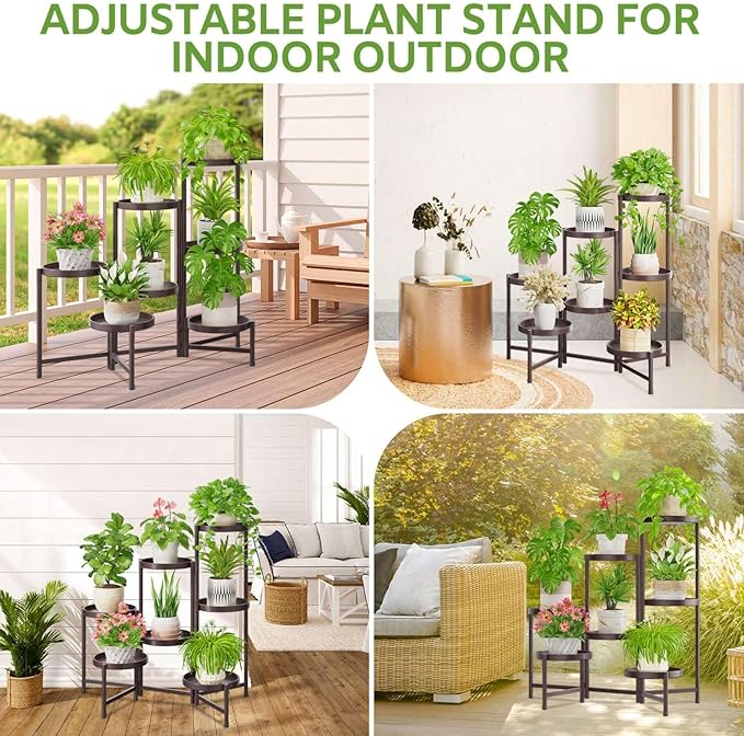 iDavosic.ly 7 Tier Large Plant Stand Indoor, 10 Inch Wide Tall Corner Metal Plant Stands Outdoor for Multiple Plants, Folding Tiered Flower Display Holder Rack Shelf, Violet Bronze-VerdiqueGarden