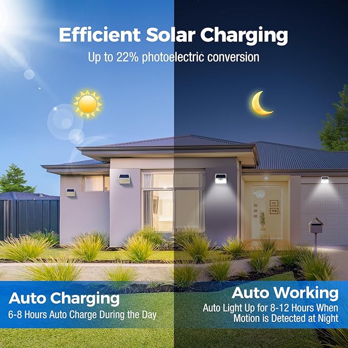 Peasur Solar Lights Outdoor Waterproof, 6Pack 140LED Bright Motion Sensor Security Lights 3 Modes, Solar Powered Fence Wall Light for Garden Yard Outside(Cool White)-VerdiqueGarden