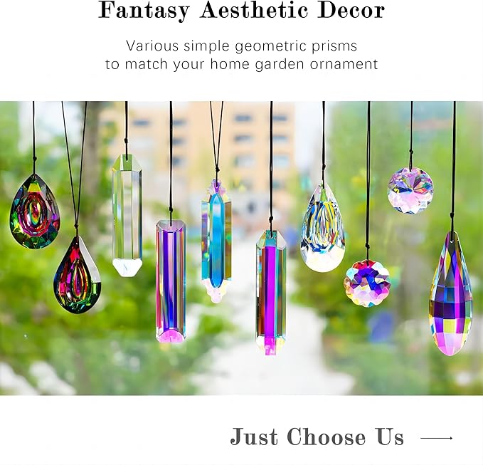 HDCRYSTALGIFTS 2 Pack 5" Large Crystal Suncatcher Prisms,AB Crystals for Sun Catchers,Rainbow Maker Hanging Prisms for Windows,Room,Chandelier,Garden Home Decor-VerdiqueGarden