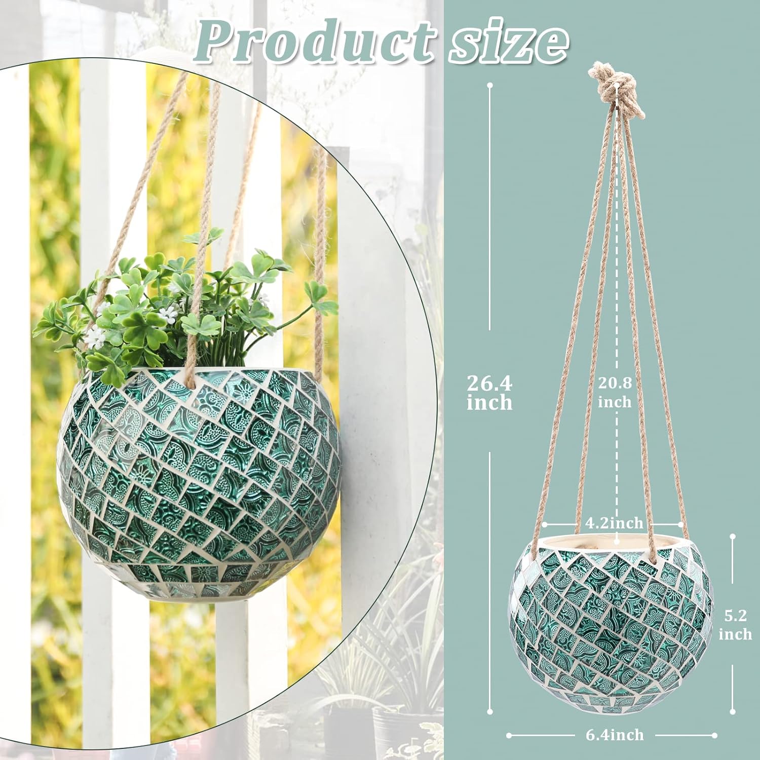 Ceramic Hanging Planter Mosaic Hanging Flower Pot Small Plant Pot for Indoor Plant Disco Ball Planter with Drainage-VerdiqueGarden