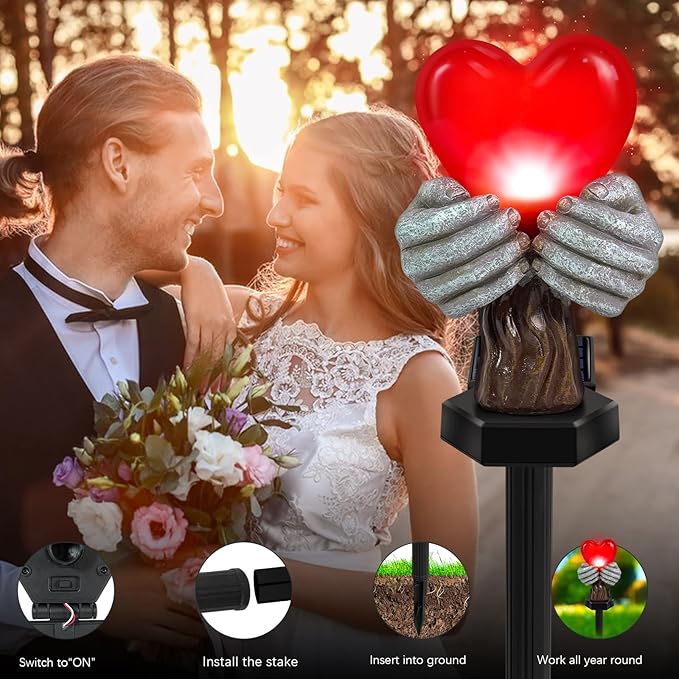 Solar Garden Lights Outdoor,Solar Red Heart Stake Lights,Garden Statue Lights Heart Lights Birthday Gifts for Women Mom Grandma Her,Valentine's Theme Decor for Lawn Yard Pathway Cemetery Porch-VerdiqueGarden
