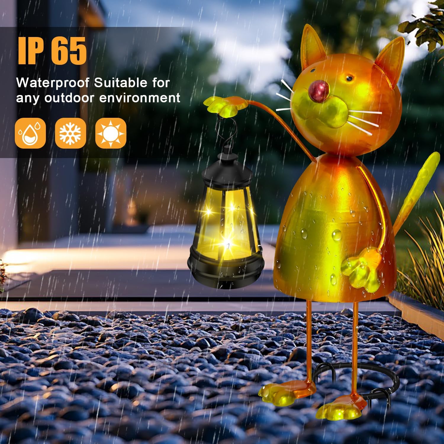 Solar Garden Decor Cat Statue with Solar Lights,13.78in Tall Metal Cat Figurines Decor,Birthday Gifts for Women Mom Grandma,Decorative Stakes for Yard Art Lawn Porch Patio Outside Decorations-VerdiqueGarden