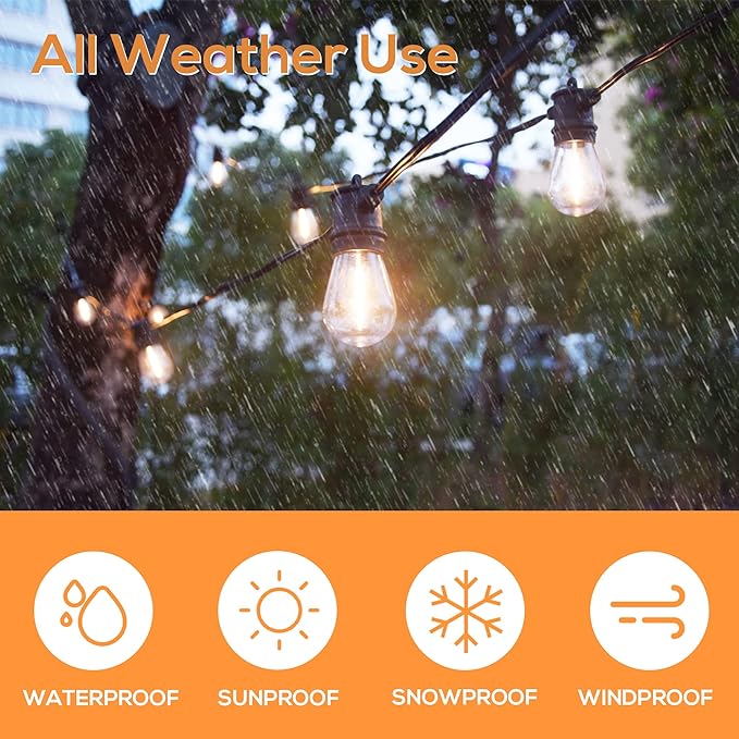 SUNTHIN Outdoor String Lights, 96FT Patio Lights with 32 LED Shatterproof Bulbs, Hanging for Outside, Garden, Backyard, Deck, Porch, Fence, Bistro, Pool, Party-VerdiqueGarden