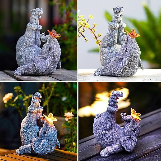 Solar Elephant Statues for Garden Decor - Elephant Handstand Mother&Son Solar Statue with Solar Butterfly,Best Birthday Gifts for Mom,Women-VerdiqueGarden