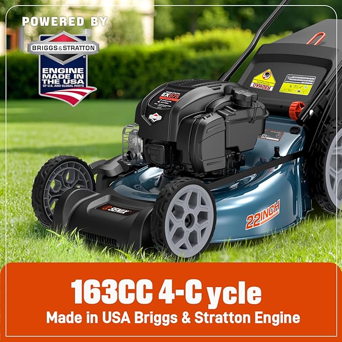 SENIX Gas Lawn Mower, 22" Self Propelled Gas Powered Lawnmower with 163cc B&S 4-Cycle Engine, 3-in-1 Walk-Behind Push Lawn Mower, 6-Position Height Adjustment-VerdiqueGarden
