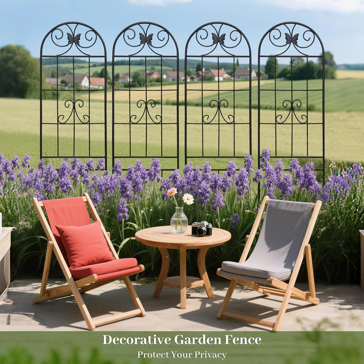 6 Pack Metal Garden Trellis 87" Tall for Climbing Plants Garden Fence Rustproof Outdoor Trellis Support Roses Flower Lawn, Black 7.2FT-VerdiqueGarden