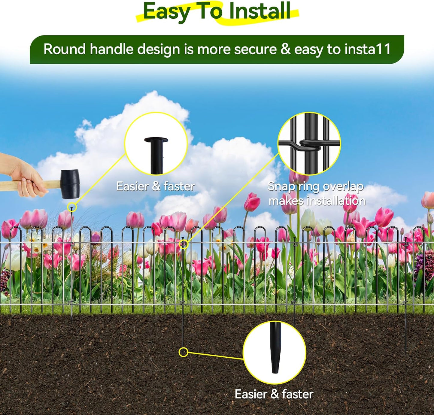 26 Panels Decorative Garden Fence, 37ft X 20in Rustproof Metal Animal Barrier Fence, No Dig Fence Garden Fence, Arched Flower Bed Edging Ornamental Wire Border Fencing for Outdoor Yard, Patio Decor-VerdiqueGarden