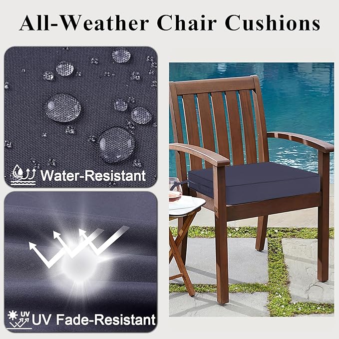 Outdoor Chair Cushions Set of 2 for Patio Furniture 19x19x4 Inch Waterproof Patio Chair Cushion 3 Year Color Fastness Square Elastic Foam Garden Sofa Couch Pads with Ties and Handle,Grey-VerdiqueGarden