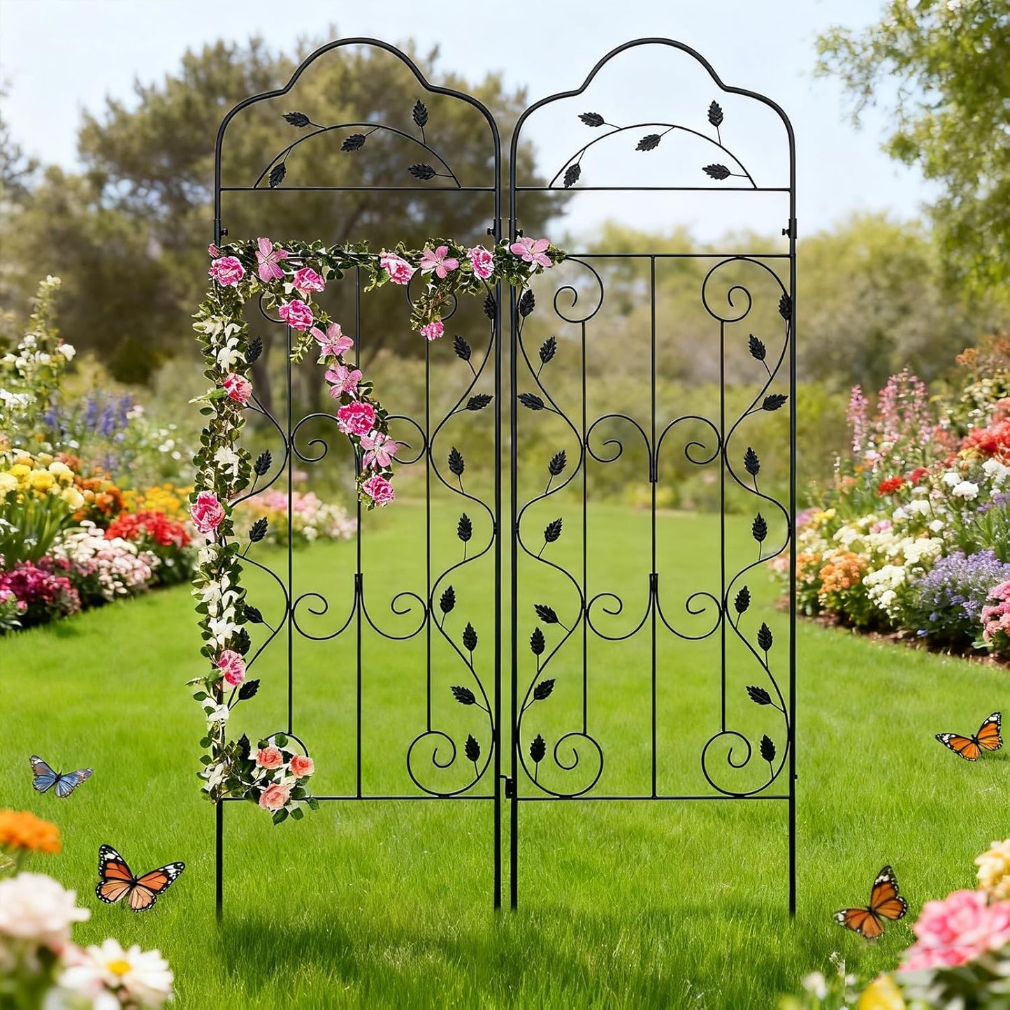 hogardeck Metal 60 * 18in Garden Trellis 2-Packs for Climbing Plants Flowers Vegetables Planting Arched Outdoor Decoration for Courtyards Lawns Gardens-VerdiqueGarden