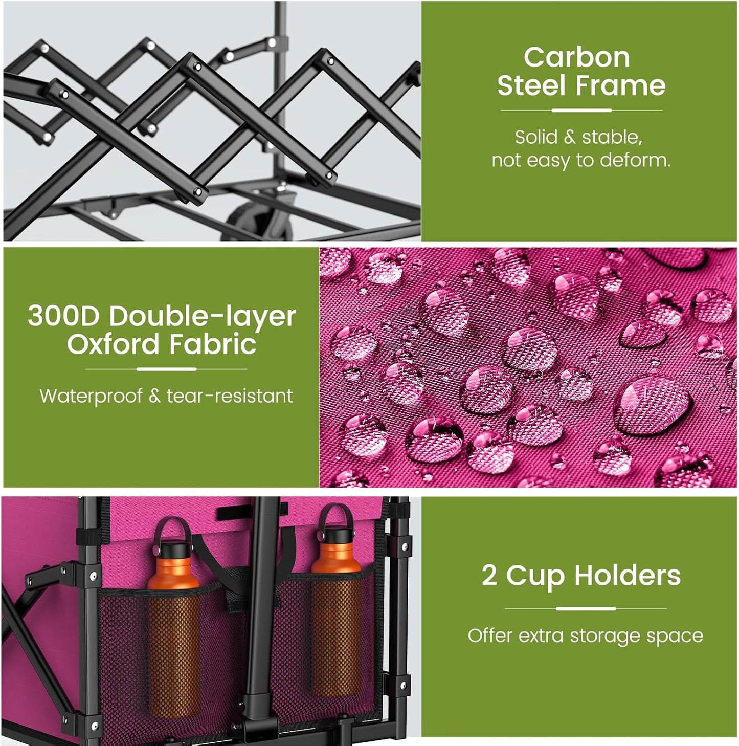 Collapsible Wagon with Wheels, 220 lbs Wagons Carts Foldable Wagon Cart with Flexible Handle, Lightweight Portable Folding Utility Grocery Shopping Cart for Grocery Sports Garden Camping, Pink-VerdiqueGarden