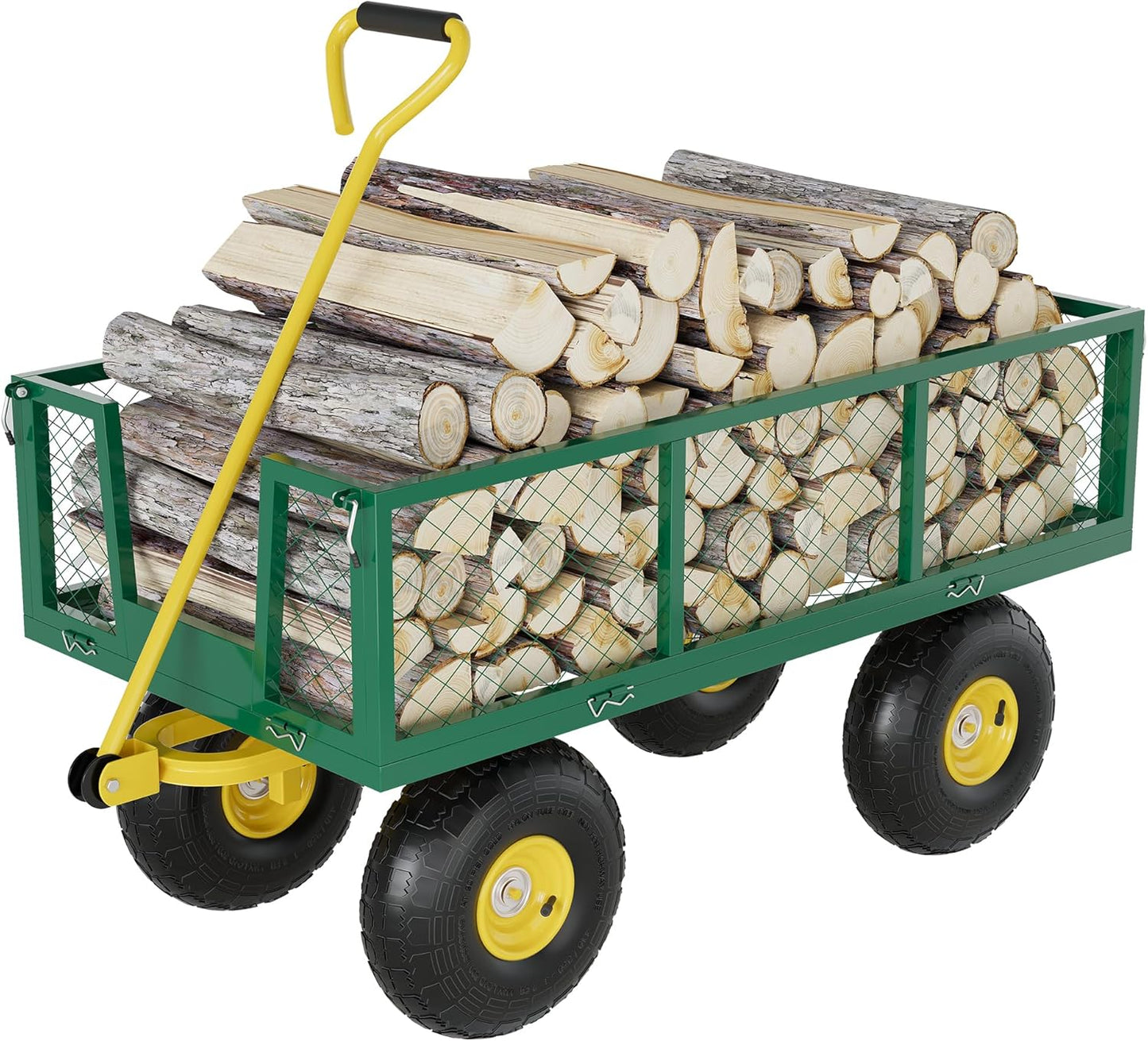 900 Lbs Garden Wagon, 2-in-1 Heavy-Duty Steel Garden Cart, with 10 Inch All-Terrain Tires and Removable Mesh Side Panels, 180° Rotating Handle, Metal Utility Yard Trailer, Outdoor Gardens Wagon Cart-VerdiqueGarden