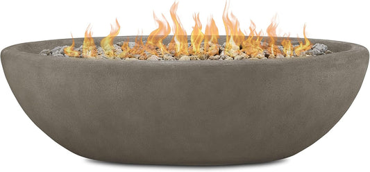 Real Flame Riverside 58" Oval Propane Fire Pit Bowl, Push-Button Ignition, Includes 28" Stainless Steel Burner, Lightweight 50,000 BTUs of Heat - Adjustable Flame Height-VerdiqueGarden