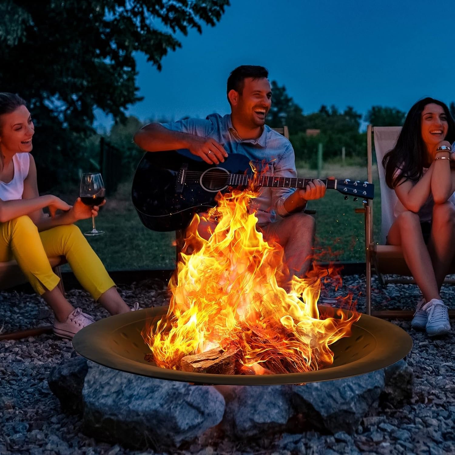 35 inch Steel Fire Bowl for DIY or Replacement Existing Fire Pits, Wood Burning Fire Pit Bowl with Spark Screen &Fire Poker, Fireplace for Backyard, Porch, Deck, Camping, BBQ (Circle Dot)-VerdiqueGarden