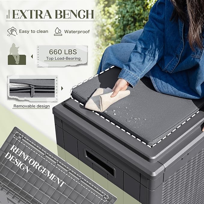 Greesum 100 Gallon Resin Deck Box Large Outdoor Storage with Cushions for Patio Furniture, Garden Tools, Pool Supplies, Weatherproof and UV Resistant, Lockable,Gray-VerdiqueGarden