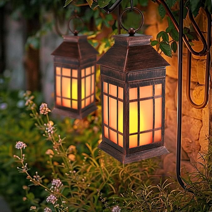 18" Glass Solar Lanterns Outdoor Waterproof, Large Solar Flickering Flame Lantern, Outdoor Lantern Decorative Metal Solar Garden Light for Patio Garden Backyard Outside Tabletop Decor(Vintage Copper)-VerdiqueGarden