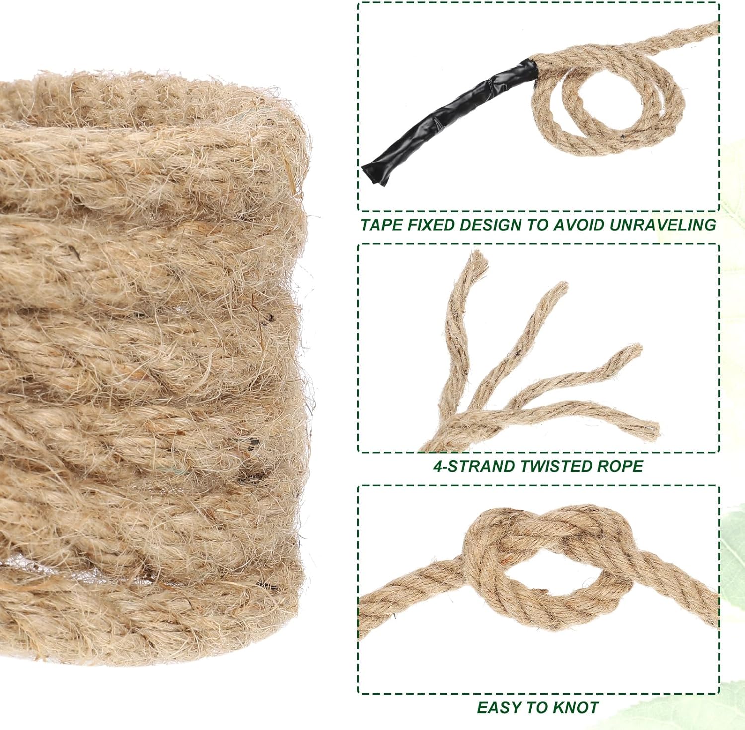 PATIKIL 3/8" x 50 ft Twisted Manila Rope Jute Ropes Natural Thick Jute Twine Burlap for Docks Railings Bundling Craft Tug of War Decorating-VerdiqueGarden