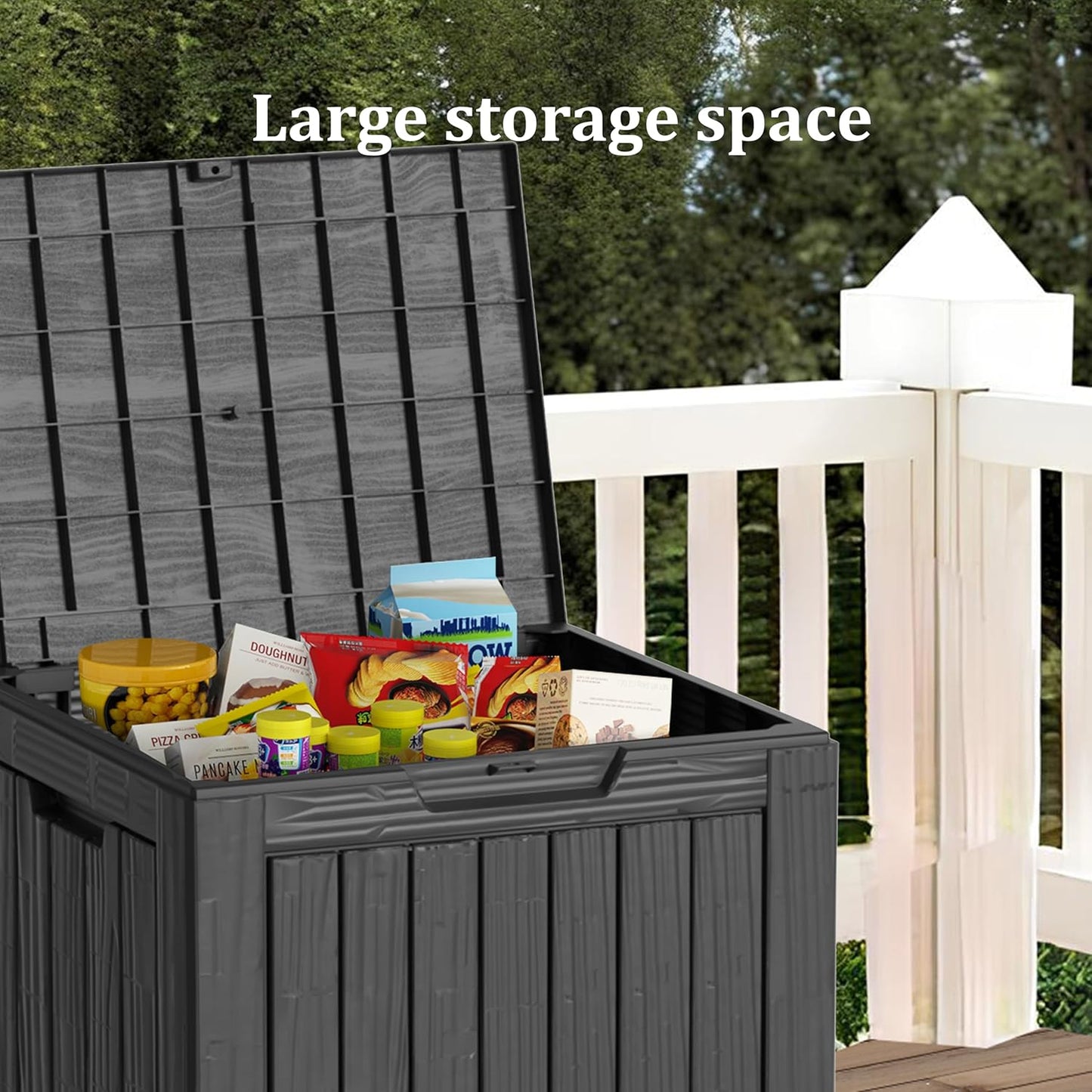 30 Gallon Black Resin Deck Box - Lockable, Waterproof Outdoor Storage for Patio Cushions, Garden Tools & Package Delivery - UV-Resistant Utility Container for Porches, Balconies-VerdiqueGarden