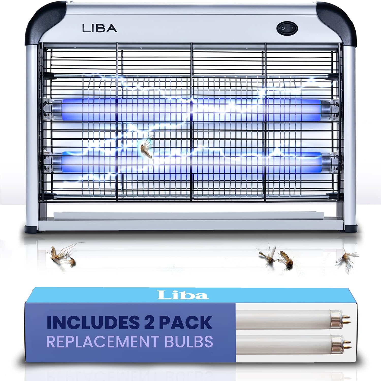 LiBa Electric Bug Zapper, Indoor Insect Killer - (2) Extra Replacement Bulbs - Fly, Mosquito Killer and Repellent - Lightweight, Powerful 2800V Grid, Easy-to-Clean, with a Removable Washable Tray.-VerdiqueGarden